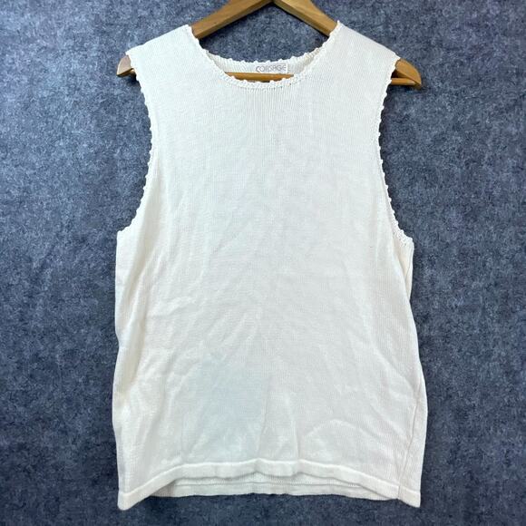 Vintage Corsage Sweater Vest Womens Large Beige Knit Neutral Basic Layer Shell - Picture 1 of 6